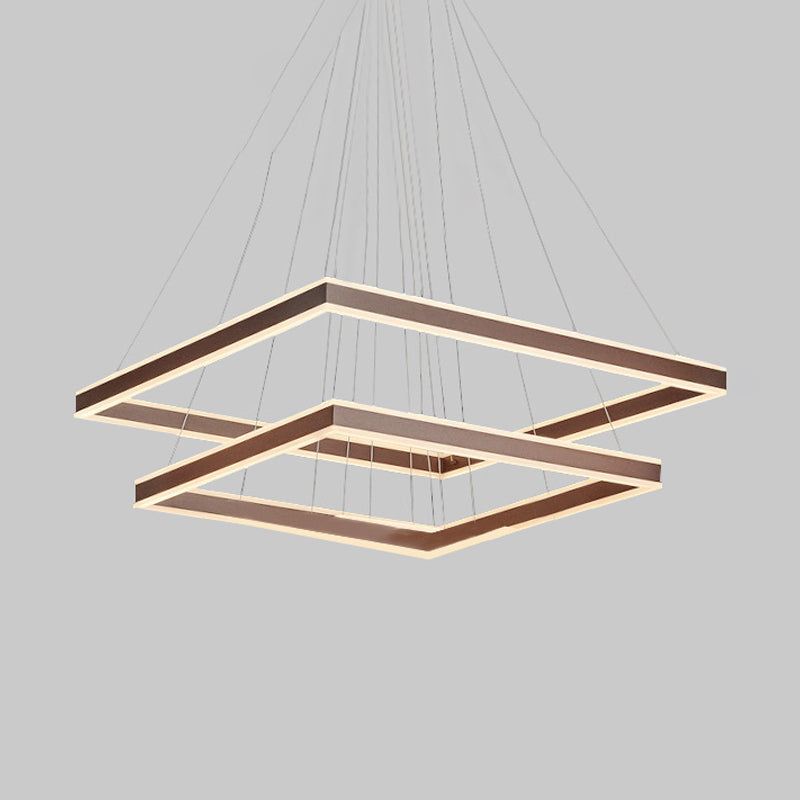 Modern Acrylic Square Ceiling Pendant Led Brown Chandelier Light In Warm/White