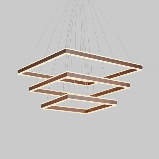 Modern Acrylic Square Ceiling Pendant Led Brown Chandelier Light In Warm/White 3 / White