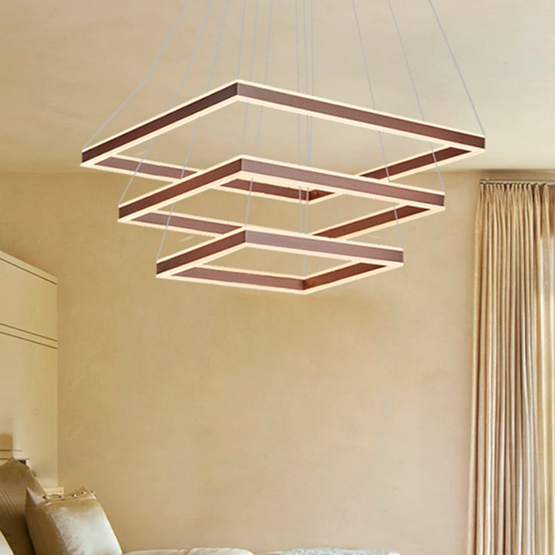 Modern Acrylic Square Ceiling Pendant Led Brown Chandelier Light In Warm/White