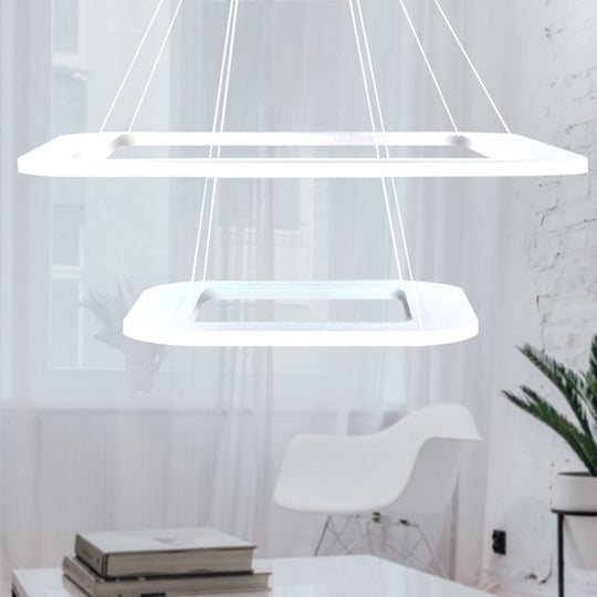 Simplicity Square Led Chandelier - Acrylic Office Pendant Light In Warm/White/Natural 2 / White Warm