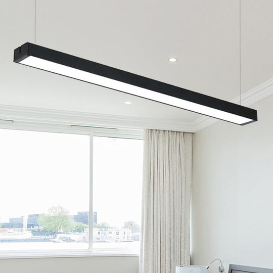 Modern Metal Led Rectangular Hanging Lamp Wide Black/Silver Ceiling Pendant Light Fixture For