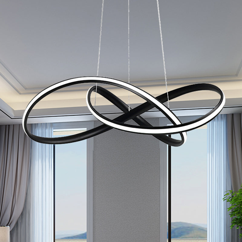 Wide Black/White/Brown Bent Ceiling Light Fixture With Led Acrylic Chandelier Pendant In Warm/White