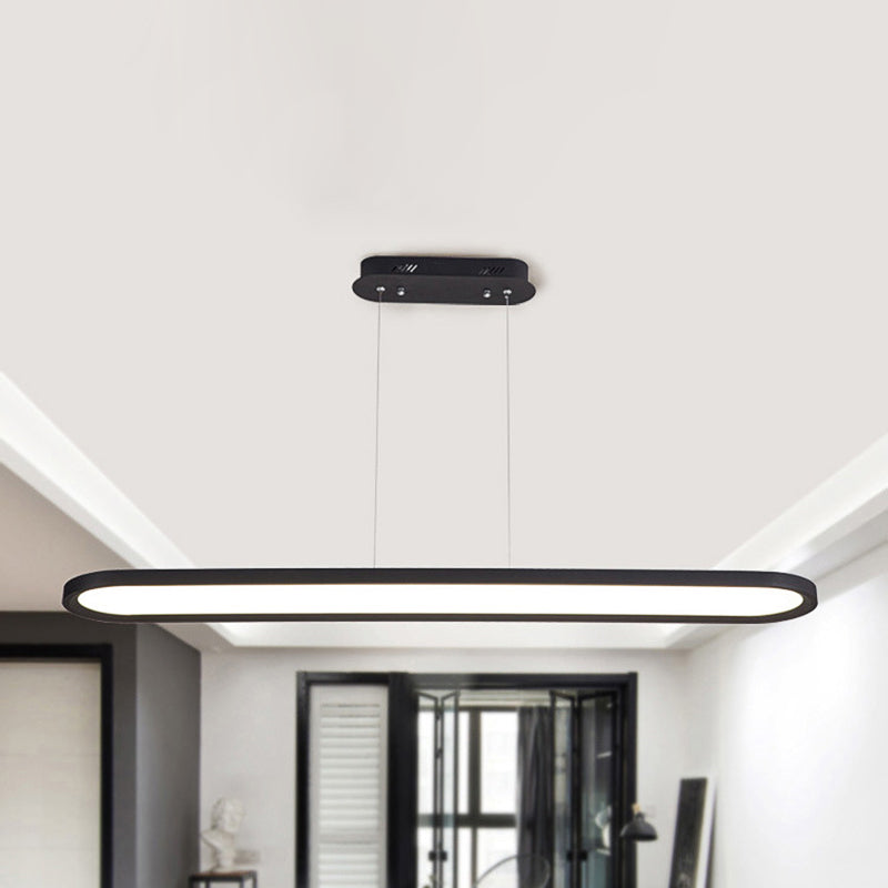 23.5-47 Wide Oval Acrylic Led Ceiling Pendant - White/Black/Brown Island Light In Warm/White Remote