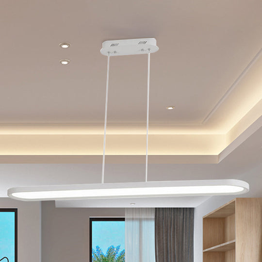 23.5-47 Wide Oval Acrylic Led Ceiling Pendant - White/Black/Brown Island Light In Warm/White Remote