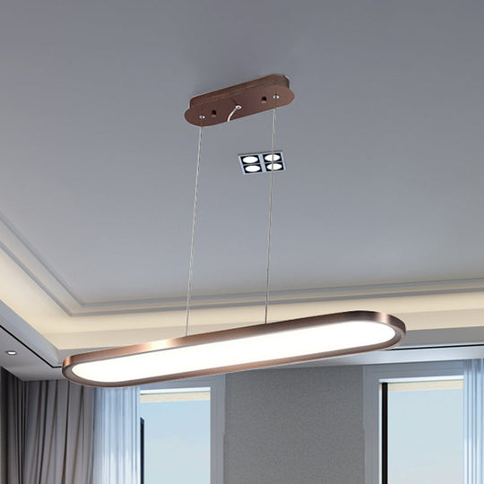 23.5-47 Wide Oval Acrylic Led Ceiling Pendant - White/Black/Brown Island Light In Warm/White Remote