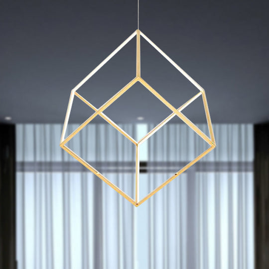 Modern Gold Cubic Shade Hanging Chandelier - Led Metal Pendant Lamp For Bedroom (12/16 Diameter) /