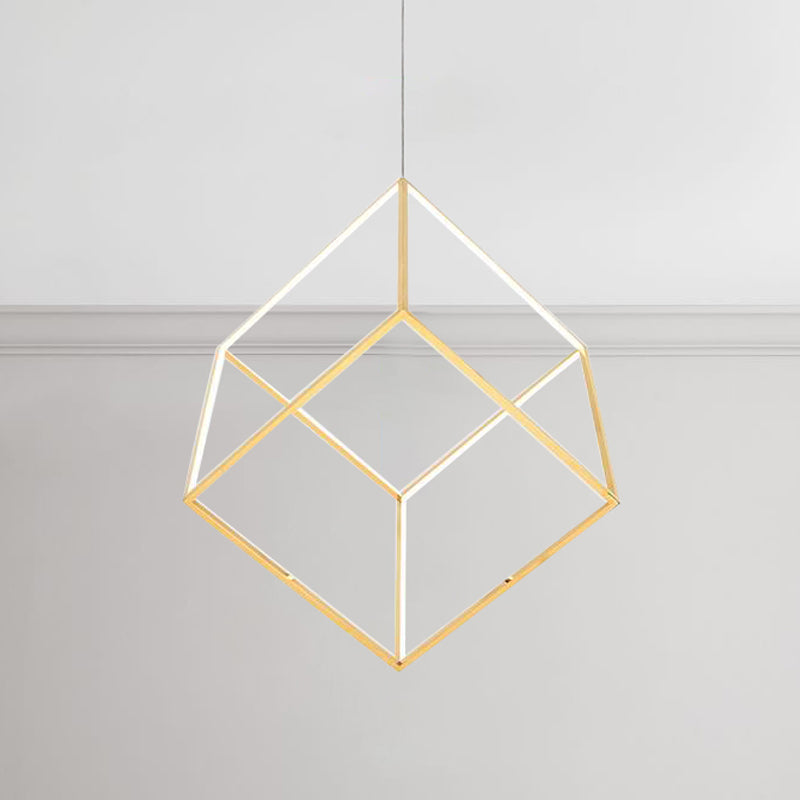 Modern Gold Cubic Shade Hanging Chandelier - Led Metal Pendant Lamp For Bedroom (12/16 Diameter)