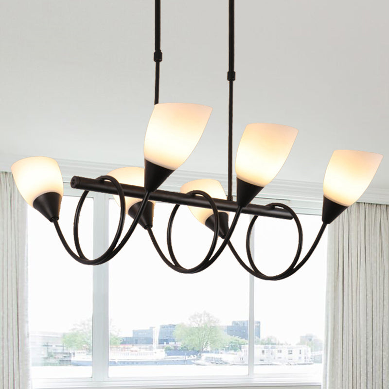 Vintage Black Cup Chandelier Light - 6/8/10 Lights White Glass Led Pendant Lamp With Linear Design