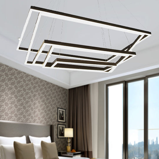 Led Acrylic Chandelier Pendant - Rectangular/Square Design 3/5 Lights Brown Ceiling Fixture