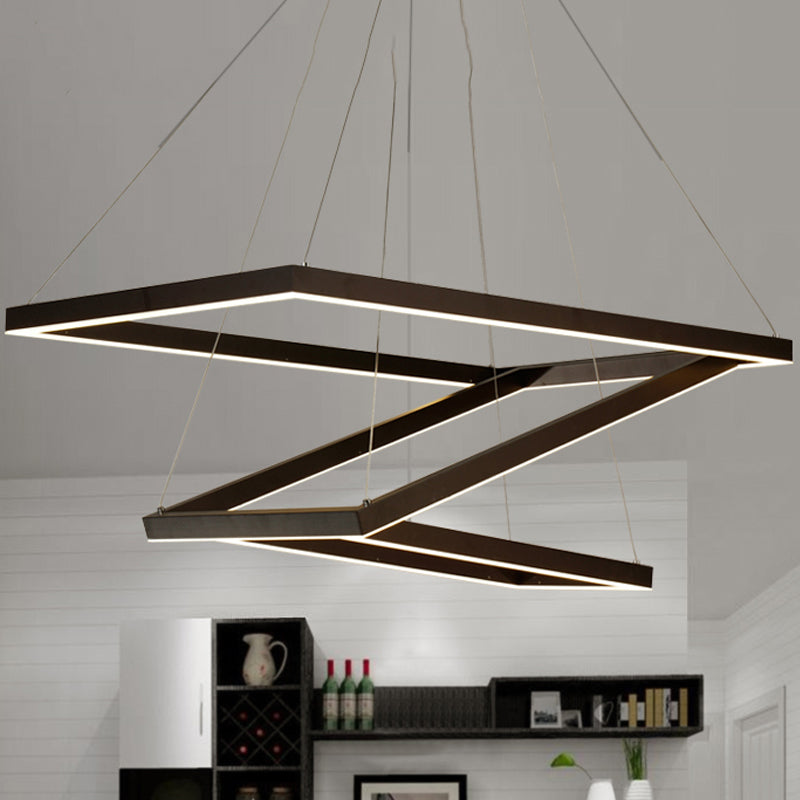 Led Acrylic Chandelier Pendant - Rectangular/Square Design 3/5 Lights Brown Ceiling Fixture