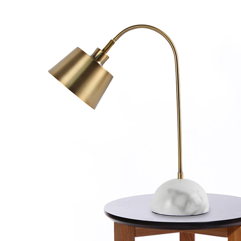 Modern Metallic Table Lamp With Gold Tapered Shade And Marble Base