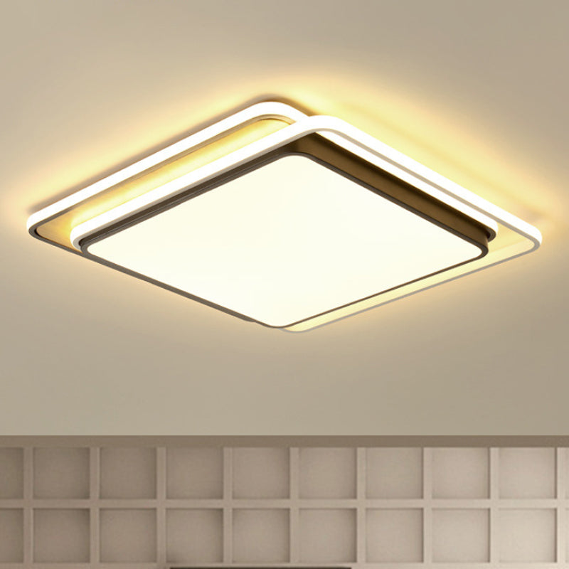 Modern Overlapping Square Flush Ceiling Light - Metal LED Black Ceiling Mount Fixture, White/Warm Light, 19"/23" Wide