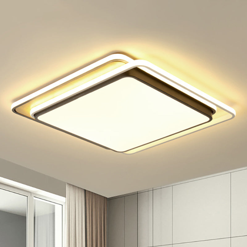 Modern Overlapping Square Flush Ceiling Light - Metal LED Black Ceiling Mount Fixture, White/Warm Light, 19"/23" Wide