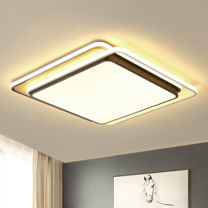 Modern Overlapping Square Flush Ceiling Light - Metal LED Black Ceiling Mount Fixture, White/Warm Light, 19"/23" Wide