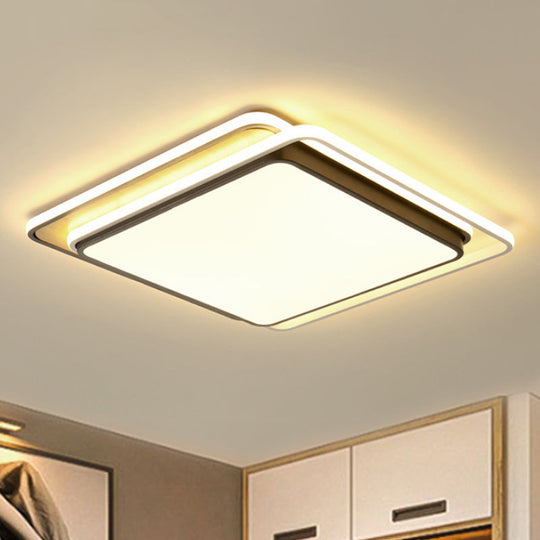 Modern Overlapping Square Flush Ceiling Light - Metal LED Black Ceiling Mount Fixture, White/Warm Light, 19"/23" Wide