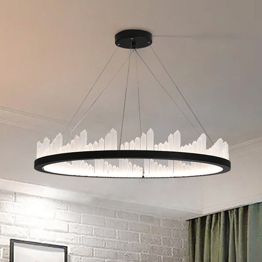 16/23.5 Circular Led Chandelier Light - Nordic Style Acrylic Black Hanging For Kitchen / 16