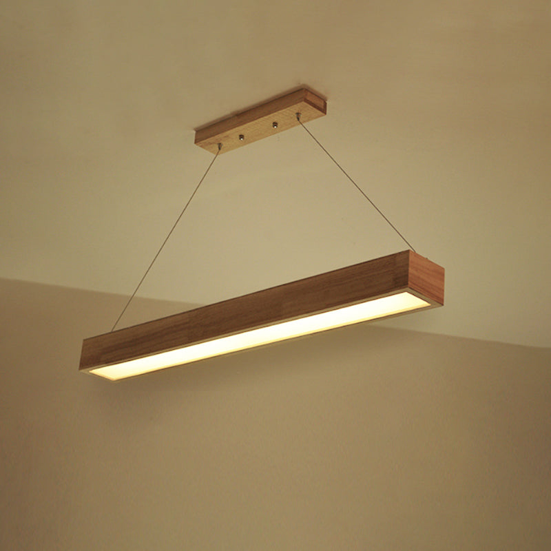 Modern Beige Linear Pendant Light - 1-Head Led Wood Ceiling Lamp (Warm/White Light) 23.5/35.5/47