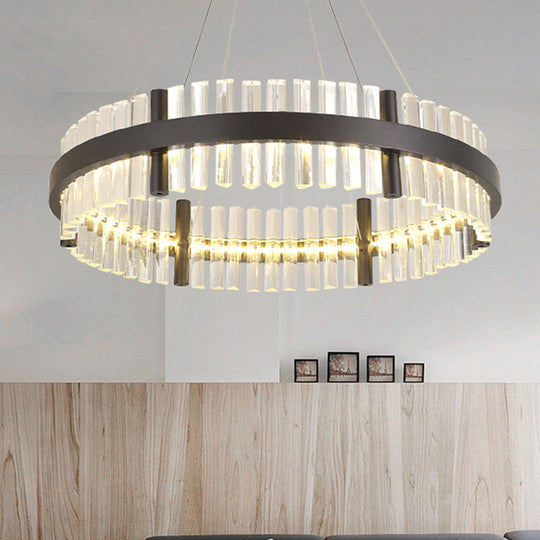 Modern Crystal Black Led Pendant Chandelier In Warm Light - 16/23.5 Wide Ideal For Living Room / 16