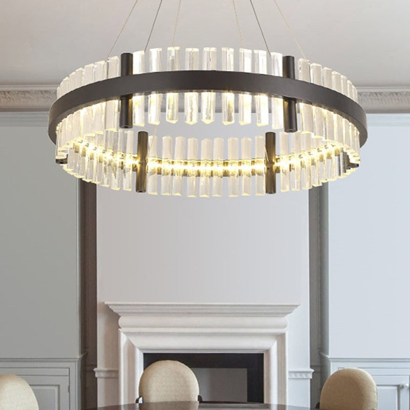 Modern Crystal Black Led Pendant Chandelier In Warm Light - 16/23.5 Wide Ideal For Living Room