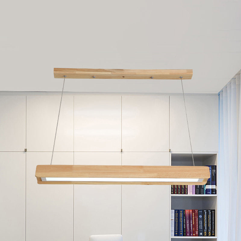 Modern Wood Linear Led Pendant Light Fixture - 25.5/37.5/47 Wide Single Warm/White Dining Room