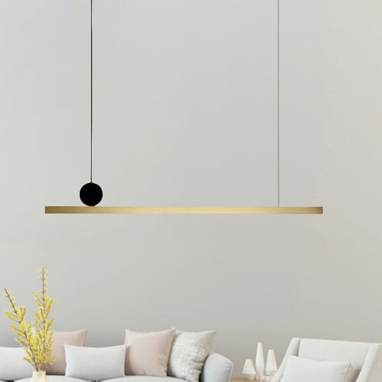 Modern Brass Integrated Led Linear Chandelier Hanging Light Fixture For Dining Room 34.5/46.5 Width