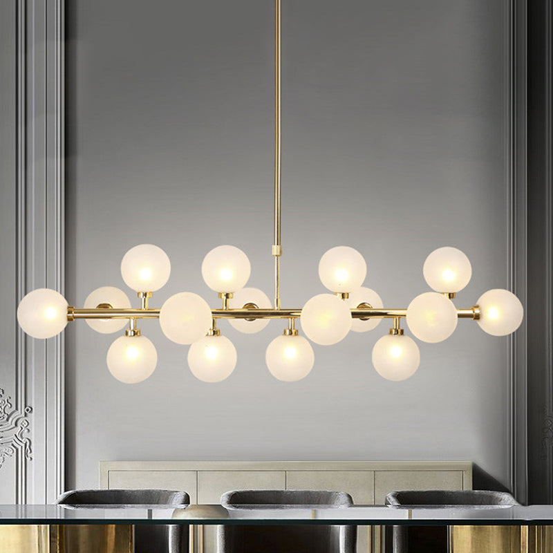 16-Light Gold Linear Island Chandelier With Glass Shade - Post Modern Billiard Lighting