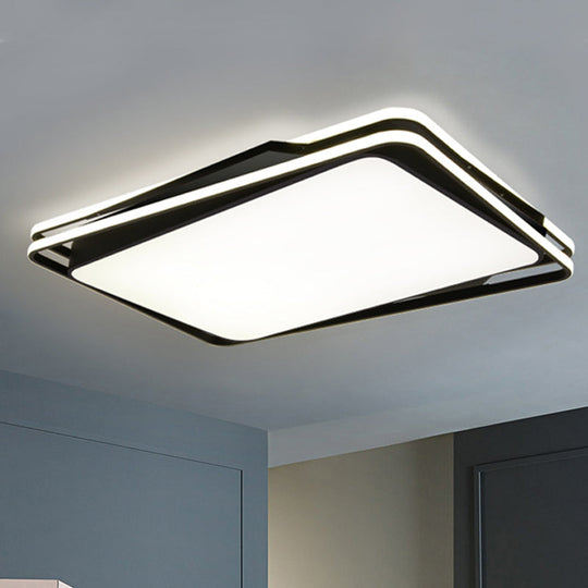 Black Geometrical Flush Mount Ceiling Lamp - Minimalist Led Metal Lighting In White/Warm Light