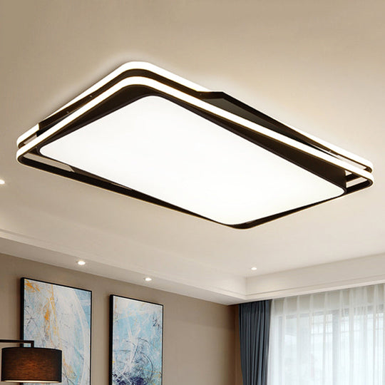 Black Geometrical Flush Mount Ceiling Lamp - Minimalist Led Metal Lighting In White/Warm Light