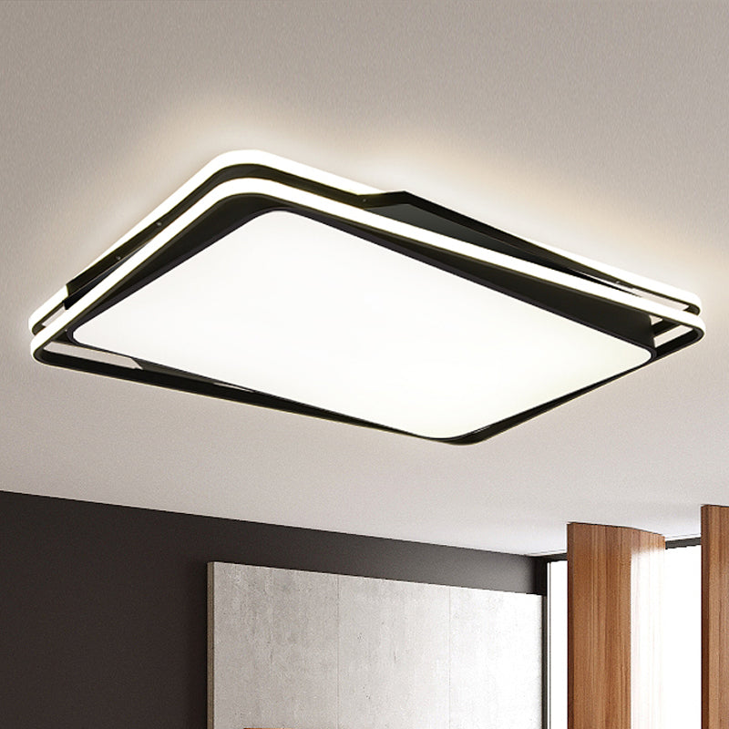 Plafonnier encastré géométrique noir - Éclairage LED minimaliste en métal à lumière blanche/chaude, 23,5"/35,5" de large