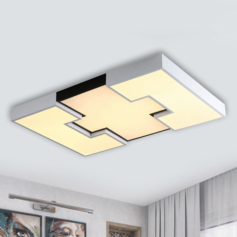 Plafonnier LED rectangulaire moderne en métal et acrylique blanc avec design encastré