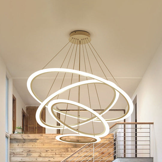 Modern Chandelier With Acrylic Shade - Contemporary Pendant Light Warm/White Illumination White /