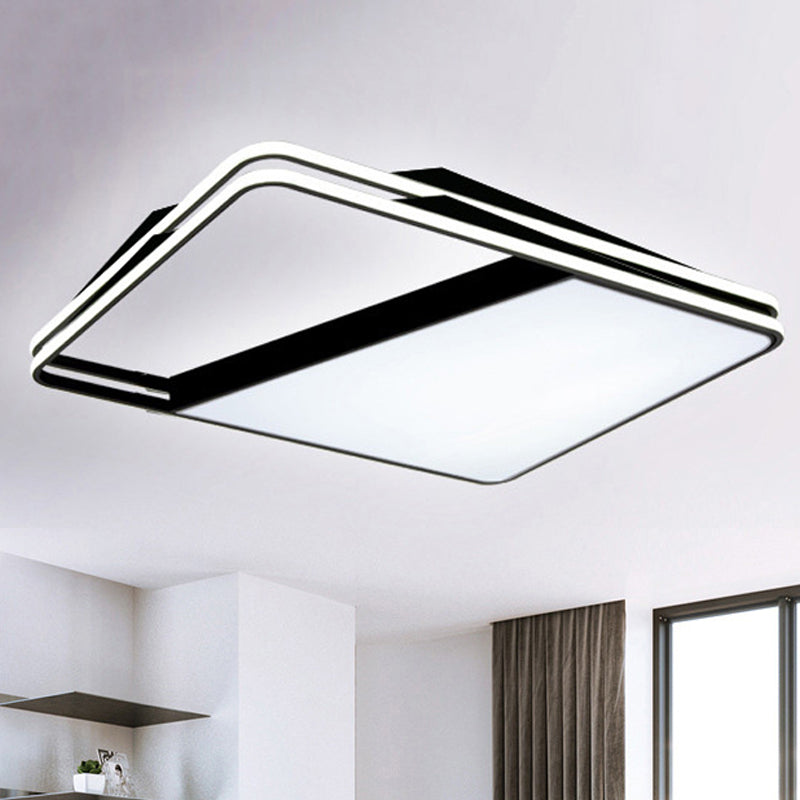 Modern Splicing Trapezoid Flush Ceiling Light - Metal Led Fixture In White/Warm 23.5/35.5 Wide Black