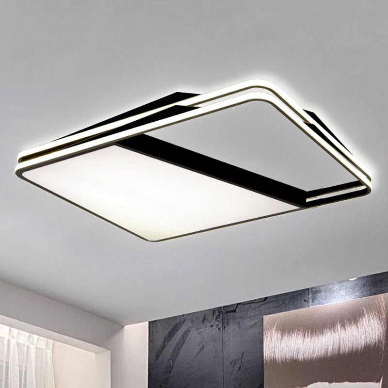 Modern Splicing Trapezoid Flush Ceiling Light - Metal Led Fixture In White/Warm 23.5/35.5 Wide Black