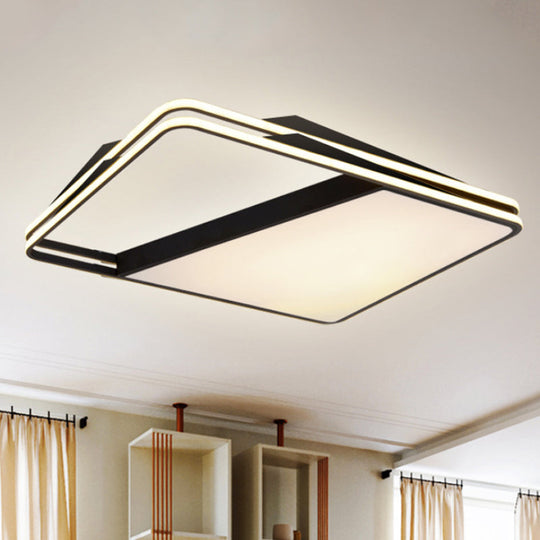 Modern Splicing Trapezoid Flush Ceiling Light - Metal Led Fixture In White/Warm 23.5/35.5 Wide