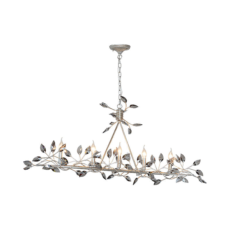 Modern Crystal Island Pendant Light With Silver/Gold Leaf Finish - 5 Heads Ideal For Dining Room