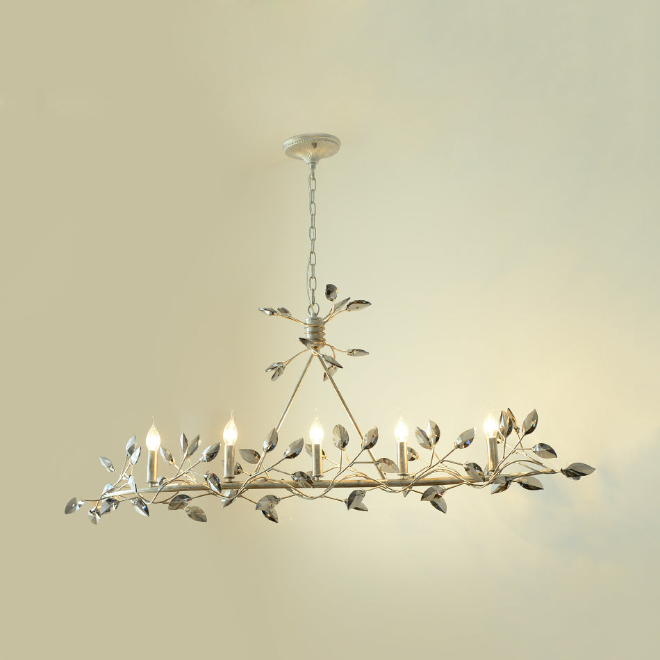 Modern Crystal Island Pendant Light With Silver/Gold Leaf Finish - 5 Heads Ideal For Dining Room