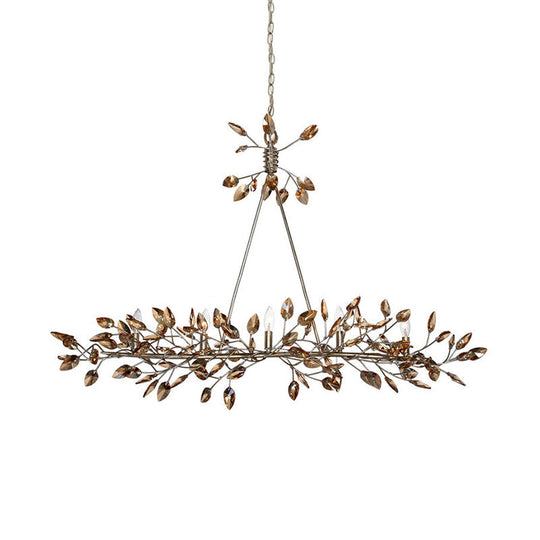 Modern Crystal Island Pendant Light With Silver/Gold Leaf Finish - 5 Heads Ideal For Dining Room