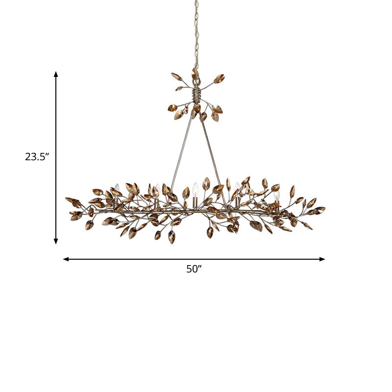 Modern Crystal Island Pendant Light With Silver/Gold Leaf Finish - 5 Heads Ideal For Dining Room