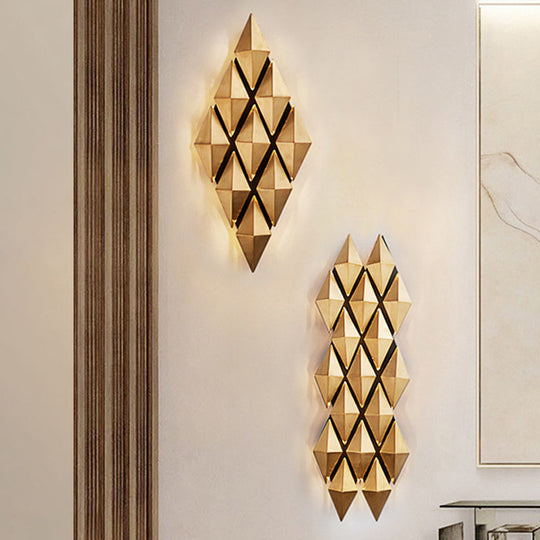 Contemporary Led Wall Lamp With Metallic Gold Diamond Shade - Warm/White Light 23/31 Width