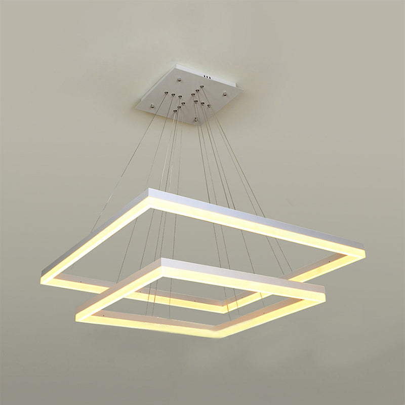 Modern Square Acrylic Chandelier: 1/2/3-Head White Ceiling Light Fixture In Warm/White 2 /