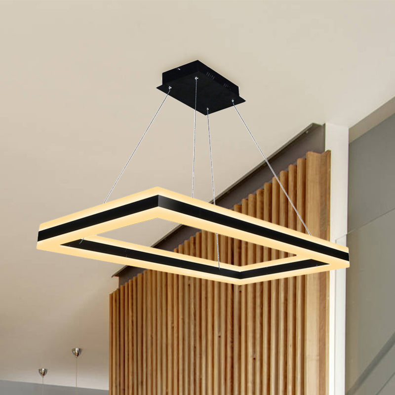 Modern Led Acrylic Rectangular Ceiling Light Chandelier Pendant In Black With Warm/White Option