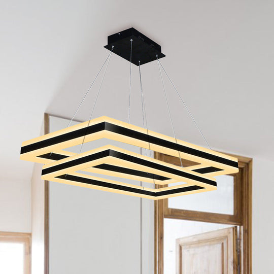 Modern Led Acrylic Rectangular Ceiling Light Chandelier Pendant In Black With Warm/White Option