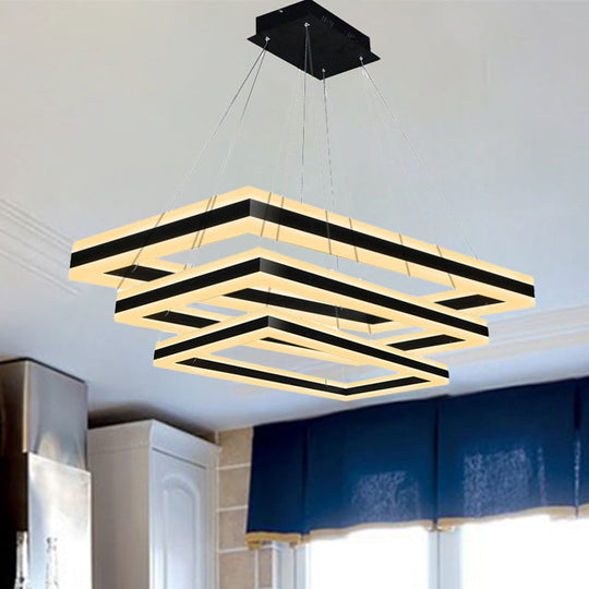 Modern Led Acrylic Rectangular Ceiling Light Chandelier Pendant In Black With Warm/White Option