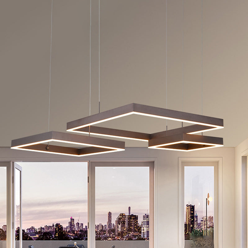 Contemporary Square Led Chandelier Light - Acrylic Brown 2/3 Lights Warm/White Bedroom Ceiling