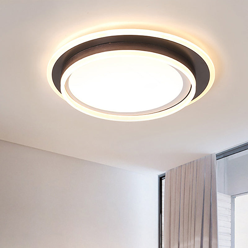 Contemporary Led Flush Mount Light Fixture - White Round 16/19.5 Wide Metal With Frosted Diffuser