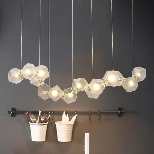 Modern Led Geometric Pendant Light Fixture - White Glass 12/14 Lights Dining Room Island Lighting 14