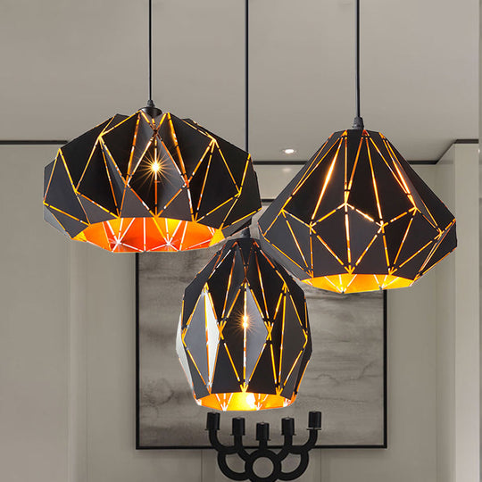 Metallic Origami Pendant Light For Cafe And Restaurant - Black