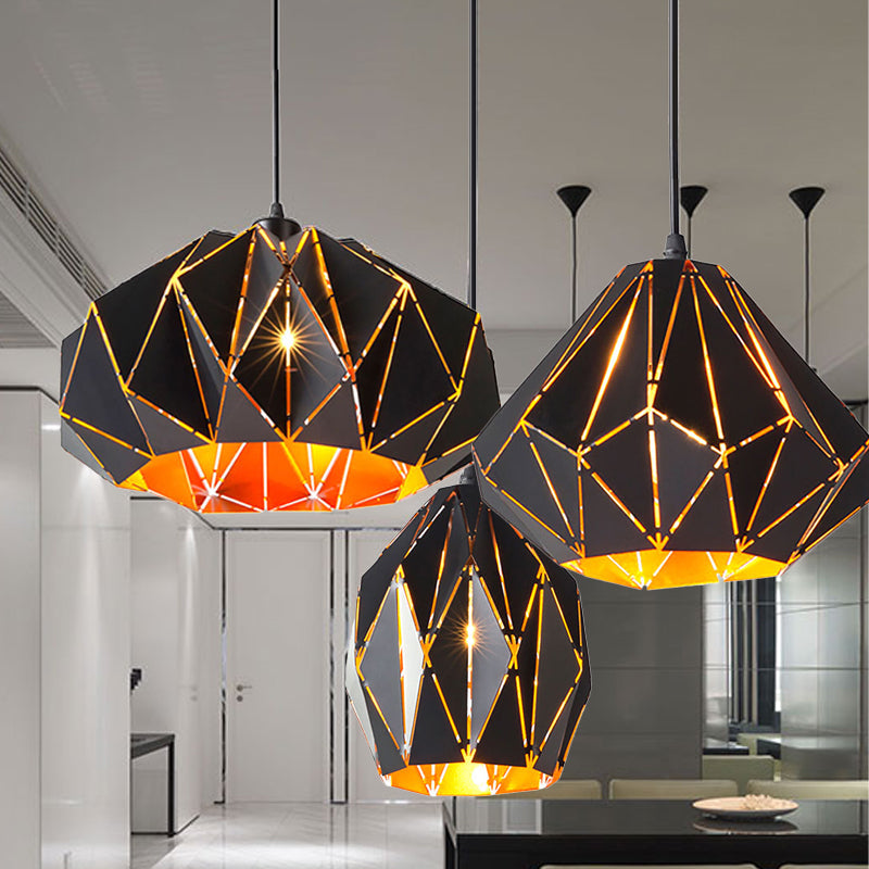 Melody - Origami Origami Style Pendant Light 1 Light Metallic Ceiling Hanging Lamp in Black for Cafe Restaurant