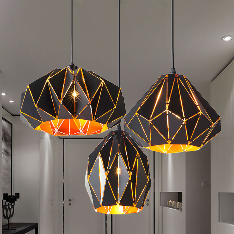 Melody - Origami Origami Style Pendant Light 1 Light Metallic Ceiling Hanging Lamp in Black for Cafe Restaurant