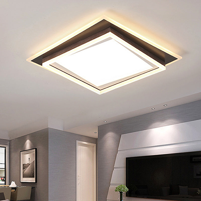 Modern Metal Led Flush Mount Ceiling Lamp With Recessed Diffuser - Square/Rectangular White/Warm